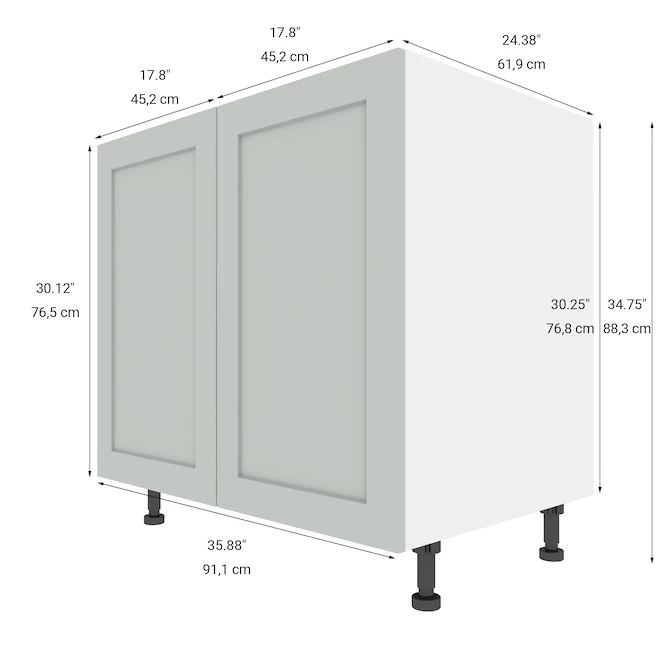 Eklipse Angelite Base Kitchen Cabinet - 2 Doors - 35 7/8-in x 34 3/4-in - Grey 4 Eklipse Angelite Base Kitchen Cabinet - 2 Doors - 35 7/8-in x 34 3/4-in - Grey - Image 2