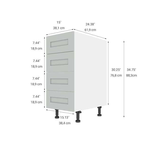 Eklipse Angelite Base Kitchen Cabinet - 4 Drawers - 15-in - Polymer - Grey 4 Eklipse Angelite Base Kitchen Cabinet - 4 Drawers - 15-in - Polymer - Grey - Image 2